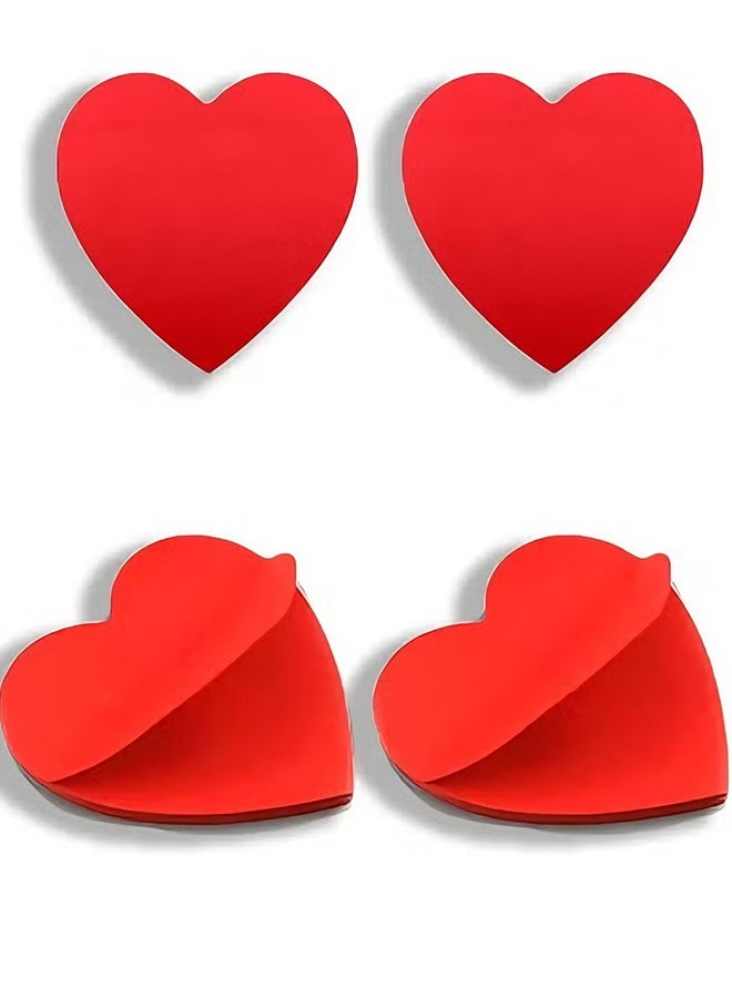 Happy D 4 Pack Red Heart Shaped Sticky, Notes Cute and Self-Stick Memo Pads for School, Office, Women, and Valentine's Day - Image 1