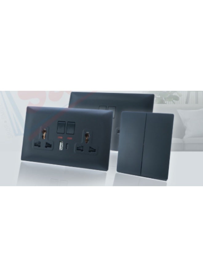 TOPEX 13A 2GANG MULTI SWITCH SOCKET WITH 1A1C(2.1A) - Image 1