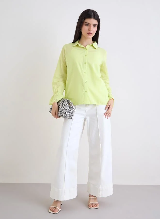 Styli Styli Schiffli Detail Shirt with Inner Cami
