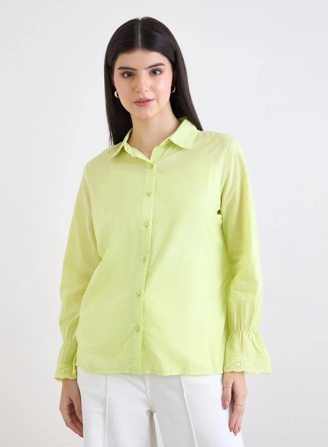 Styli Styli Schiffli Detail Shirt with Inner Cami