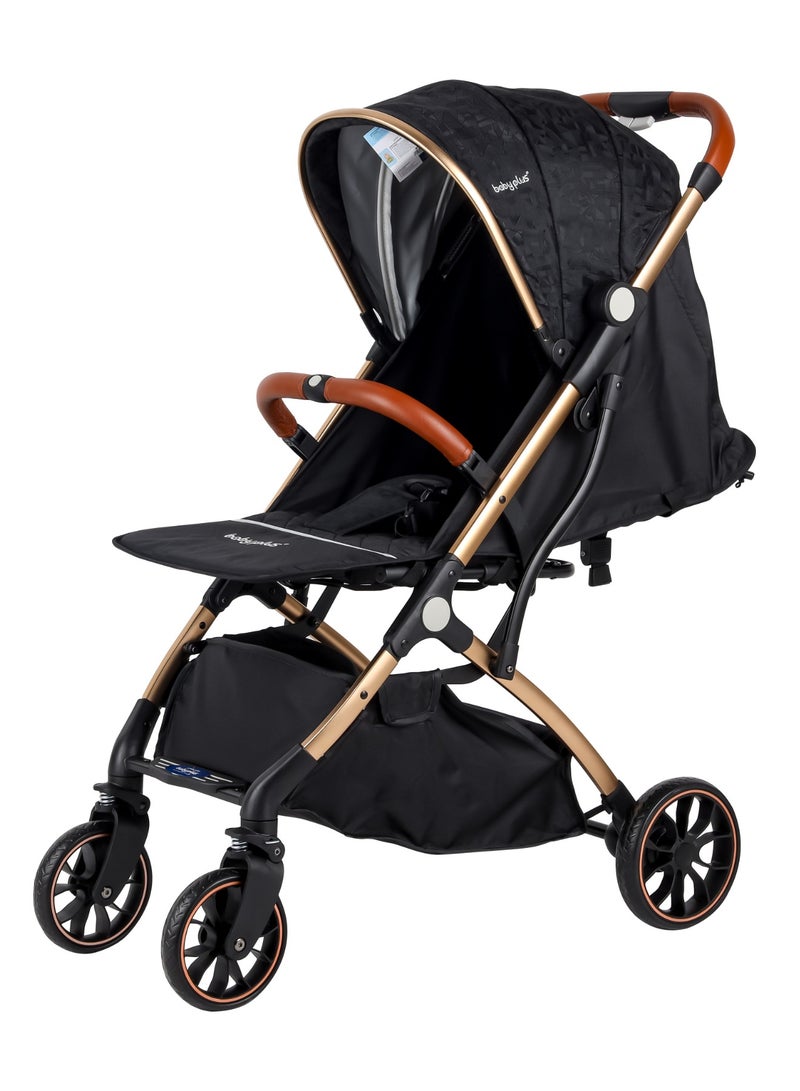 BABY PLUS BABY PLUS Foldable Baby Stroller for Newborns & Toddlers (0-3 Years) – Durable Travel Stroller with Adjustable Canopy, Safety Belt & Large Storage Basket – Black - Image 2