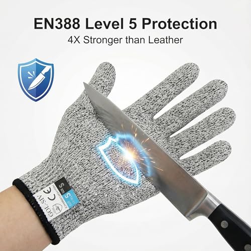 GOL-SIV Level 5 Cut Resistant Gloves Touch-Screen Compatible Cut Resistant Gloves Food Grade For Oyster Shucking, Meat Cutting, Mandoline Slicer, Knife Handling, Wood Carving(Grey, M) - Image 2