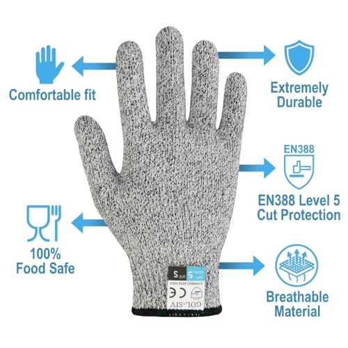 GOL-SIV Level 5 Cut Resistant Gloves Touch-Screen Compatible Cut Resistant Gloves Food Grade For Oyster Shucking, Meat Cutting, Mandoline Slicer, Knife Handling, Wood Carving(Grey, M) - Image 3