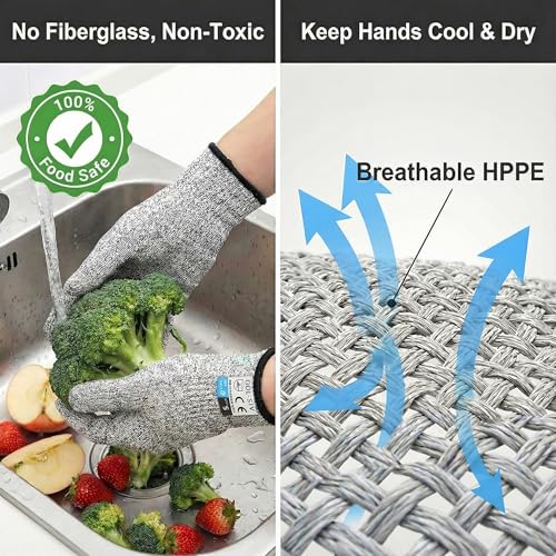 GOL-SIV Level 5 Cut Resistant Gloves Touch-Screen Compatible Cut Resistant Gloves Food Grade For Oyster Shucking, Meat Cutting, Mandoline Slicer, Knife Handling, Wood Carving(Grey, M) - Image 5