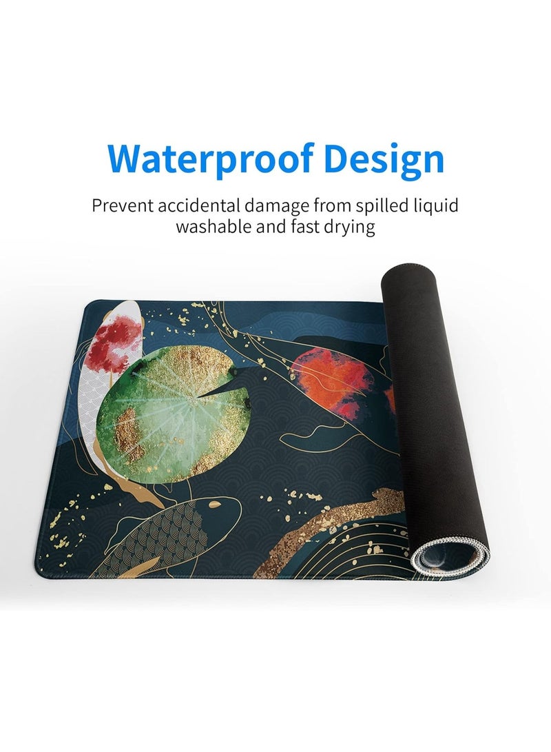 Japanese Gaming Mouse Pad XL - Extended Large Mouse Mat Desk Pad, Stitched Edges Mousepad, 3mm Thick Long Non-Slip Rubber Base Mice Pad, 31.5 X 11.8 Inch - Koi Fish Art - Image 3