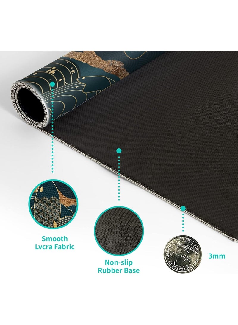 Japanese Gaming Mouse Pad XL - Extended Large Mouse Mat Desk Pad, Stitched Edges Mousepad, 3mm Thick Long Non-Slip Rubber Base Mice Pad, 31.5 X 11.8 Inch - Koi Fish Art - Image 4