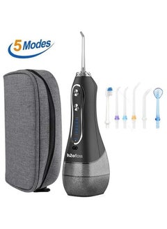MARGOUN Rechargeable Dental Flosser Oral Irrigator IPX7 Waterproof, 300ml Water Tank with Travel Case, 5 Modes 5 Replaceable Jet Tips  - Black Silver  - Image 1