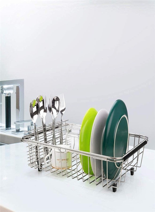 SANNO Expandable Dish Drying Rack,Large Dish Drainer Drainwith 4 Division Utensil Silverware Cutlery Holder, Expandable Dish Rack Shelf Dish Rack in Sink or Over Sink On Counter Stainless Steel - Image 4