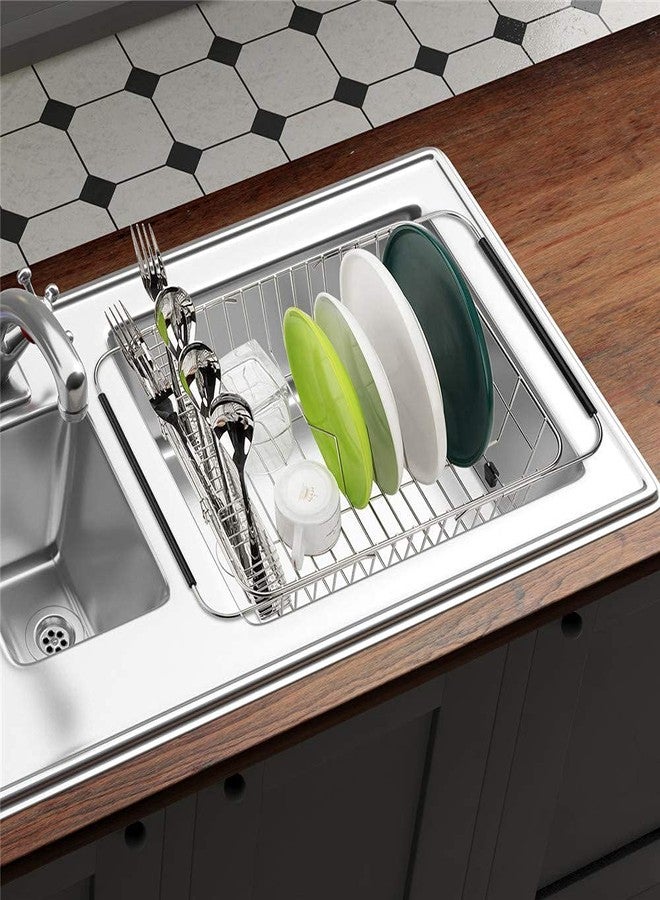 SANNO Expandable Dish Drying Rack,Large Dish Drainer Drainwith 4 Division Utensil Silverware Cutlery Holder, Expandable Dish Rack Shelf Dish Rack in Sink or Over Sink On Counter Stainless Steel - Image 3