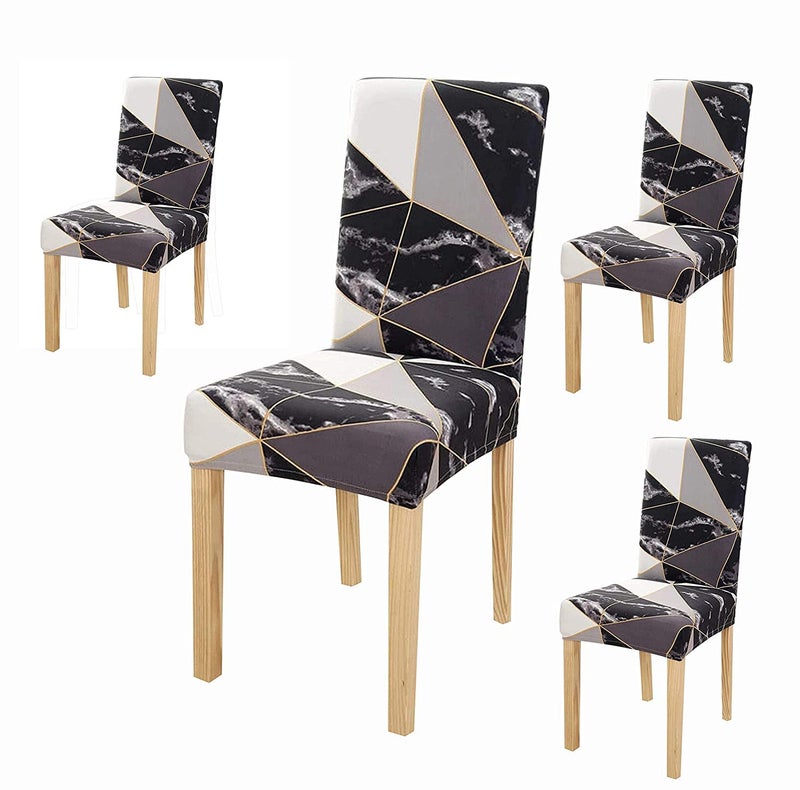 Styleys Polyester Printed Washable Elastic Dining Chair Cover Slipcovers (Set of 4, Black Prism, SLMC2024) - Image 1