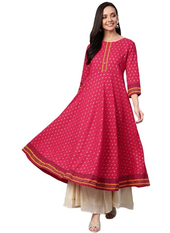 Yash Gallery Women's Cotton Slub Printed Anarkali Regular Fit Kurta for Women (1187YKPINK_Pink_Medium) - Image 1