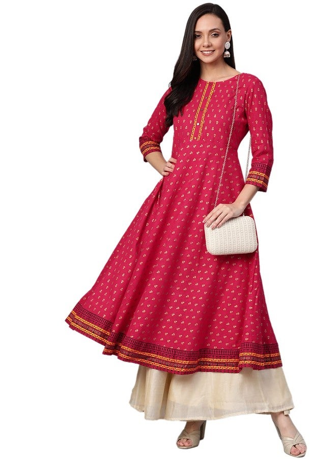 Yash Gallery Women's Cotton Slub Printed Anarkali Regular Fit Kurta for Women (1187YKPINK_Pink_Medium) - Image 2