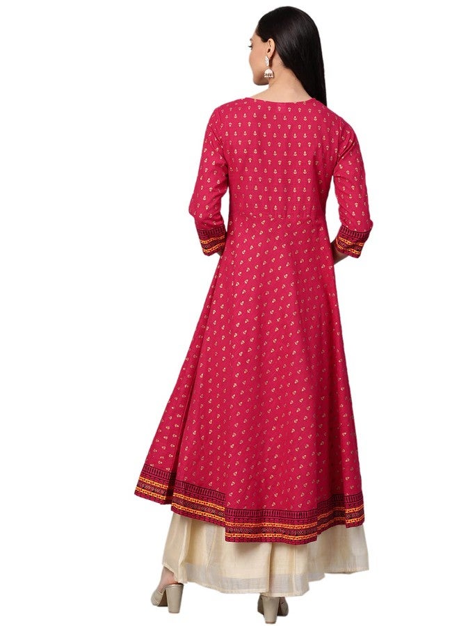 Yash Gallery Women's Cotton Slub Printed Anarkali Regular Fit Kurta for Women (1187YKPINK_Pink_Medium) - Image 4