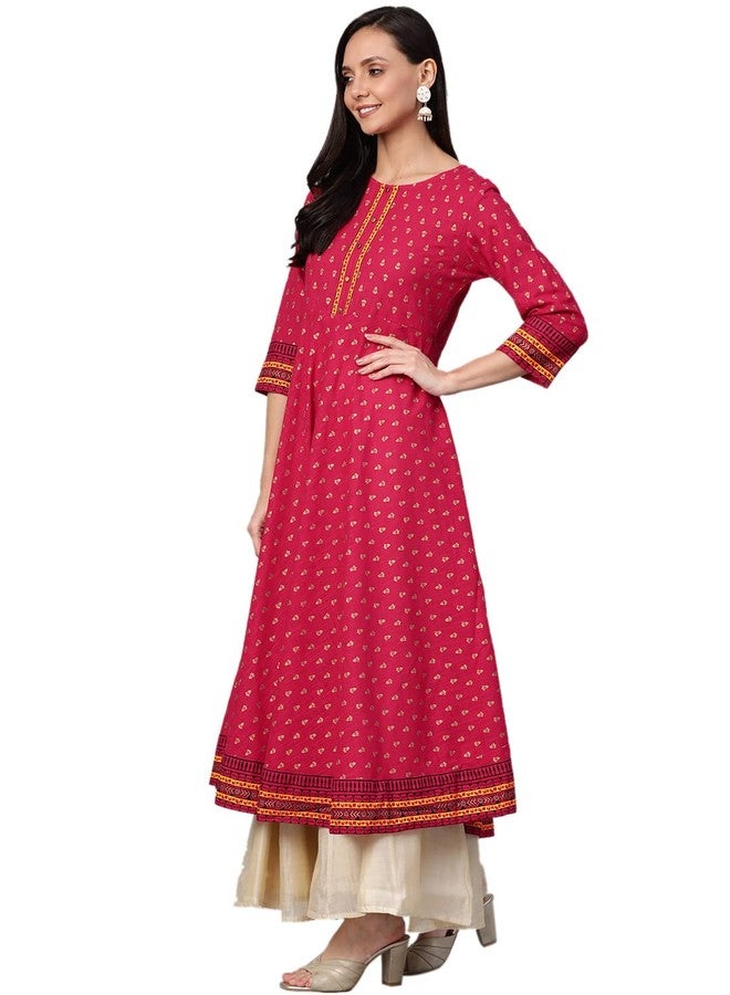 Yash Gallery Women's Cotton Slub Printed Anarkali Regular Fit Kurta for Women (1187YKPINK_Pink_Medium) - Image 3