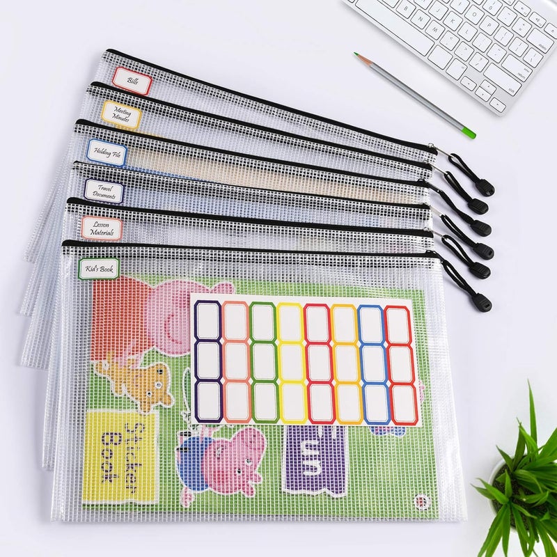 ASTEN Mesh Zipper Pouch, 6PCS Waterproof Plastic Mesh ZipperBag, B5 Size Tear-Resistant Document Pouch, Extra Large Zip File Bags, for School Office Supplies Home Travel Storage(11.26×7.9 Inch) - Image 3