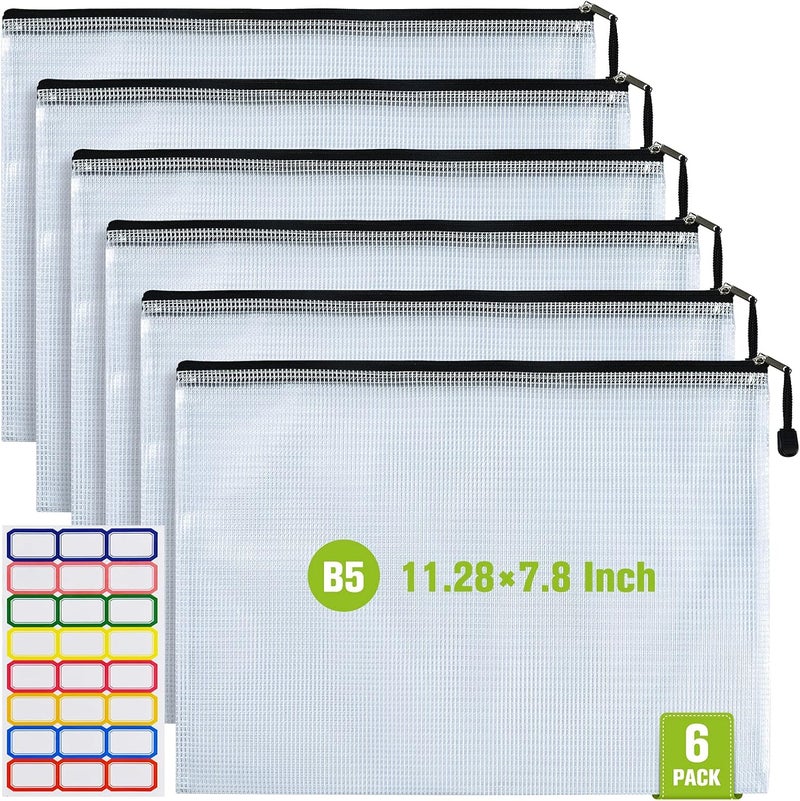 ASTEN Mesh Zipper Pouch, 6PCS Waterproof Plastic Mesh ZipperBag, B5 Size Tear-Resistant Document Pouch, Extra Large Zip File Bags, for School Office Supplies Home Travel Storage(11.26×7.9 Inch) - Image 1