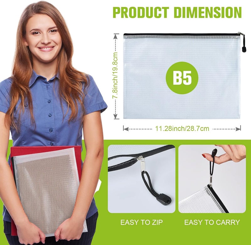 ASTEN Mesh Zipper Pouch, 6PCS Waterproof Plastic Mesh ZipperBag, B5 Size Tear-Resistant Document Pouch, Extra Large Zip File Bags, for School Office Supplies Home Travel Storage(11.26×7.9 Inch) - Image 2