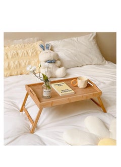 Foldable Laptop Desk Small Folding Desk Bamboo Wood Bed Tray Portable Lazy Table for Working Reading Studing Breakfast and Eating Snack (Wooden)