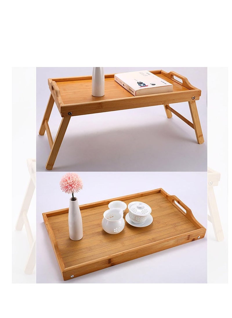 CityRiya-Long - Foldable Laptop Desk Small Folding Desk Bamboo Wood Bed Tray Portable Lazy Table for Working Reading Studing Breakfast and Eating Snack (Wooden) - Image 1
