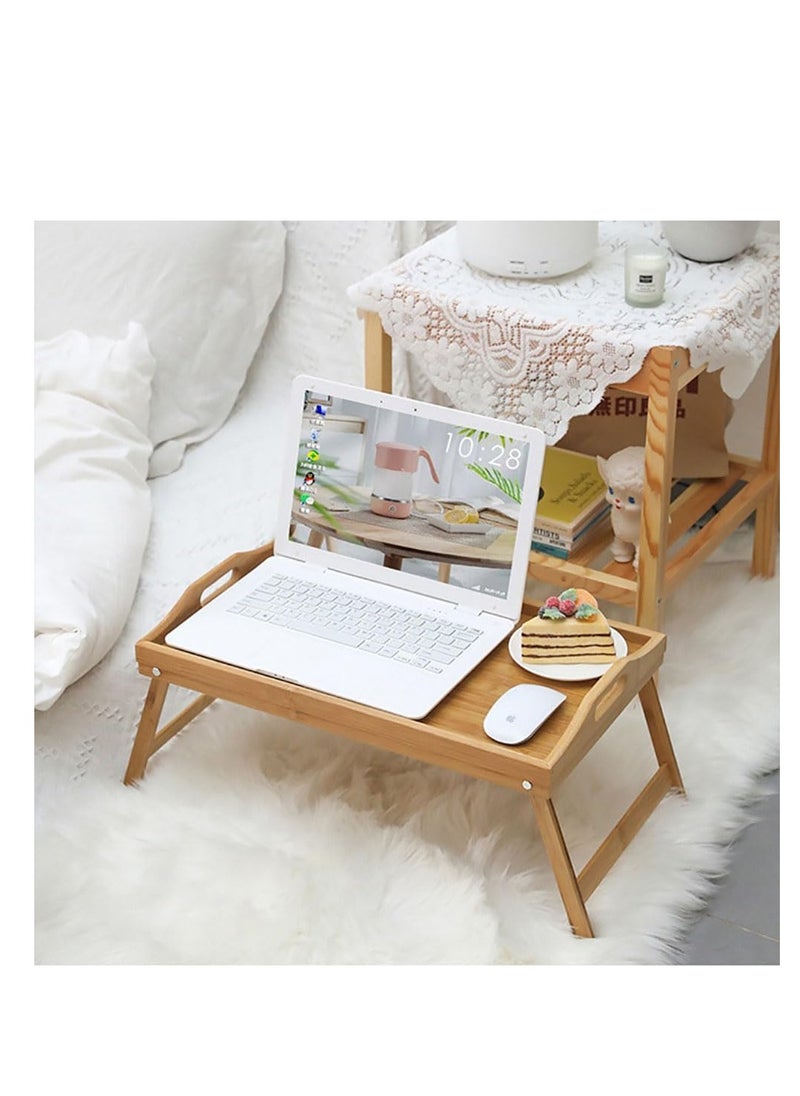 CityRiya-Long - Foldable Laptop Desk Small Folding Desk Bamboo Wood Bed Tray Portable Lazy Table for Working Reading Studing Breakfast and Eating Snack (Wooden) - Image 1