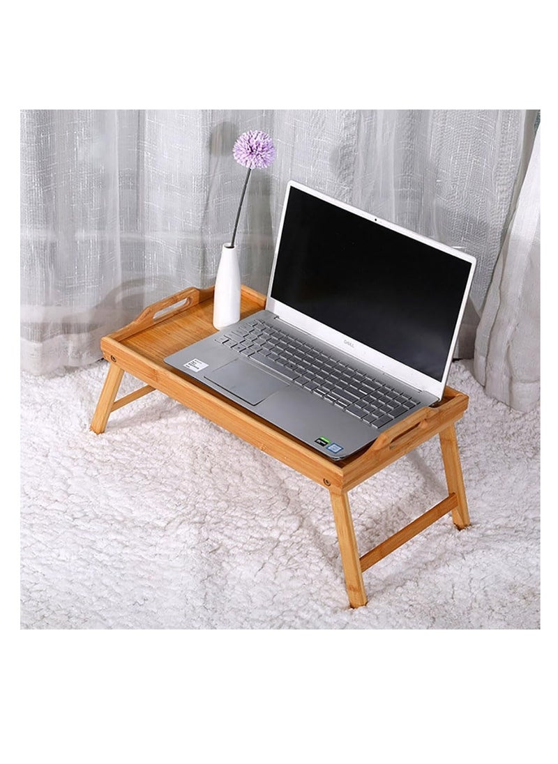 CityRiya-Long - Foldable Laptop Desk Small Folding Desk Bamboo Wood Bed Tray Portable Lazy Table for Working Reading Studing Breakfast and Eating Snack (Wooden) - Image 1