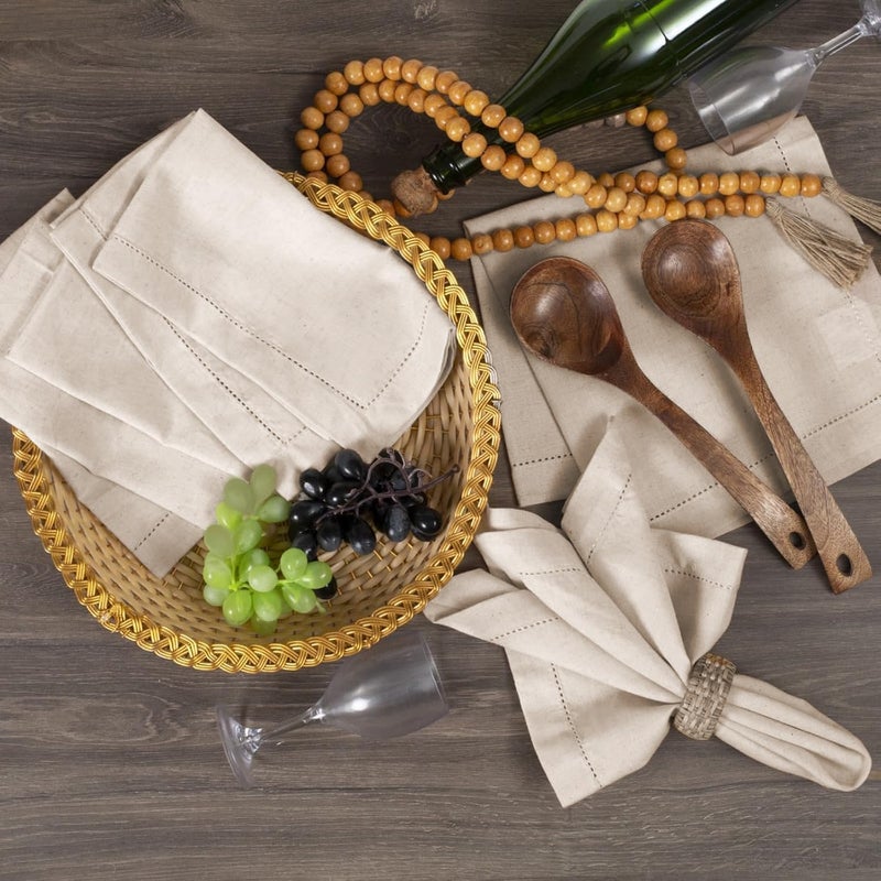 Bedding Craft Linen Flax Cotton Cloth Dinner Napkin 18x18 Natural with Hemstitched  Wedding Napkins  Cocktails Napkins  Fabric Napkins  Cotton Napkins Mitered Corners  Machine Washable Dinner Napkins Set of 12 - Image 3