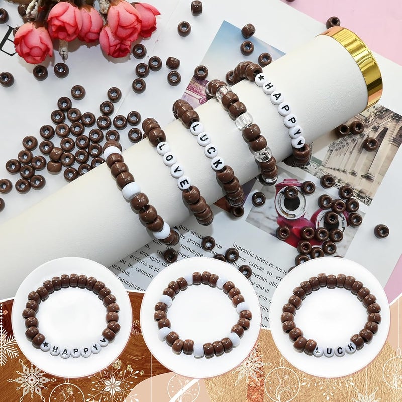 Looconi Amaney 500Pcs Brown Pony Beads 6x9mm with Storage Box for Making Bracelet Hair Braids Crafts - Image 3