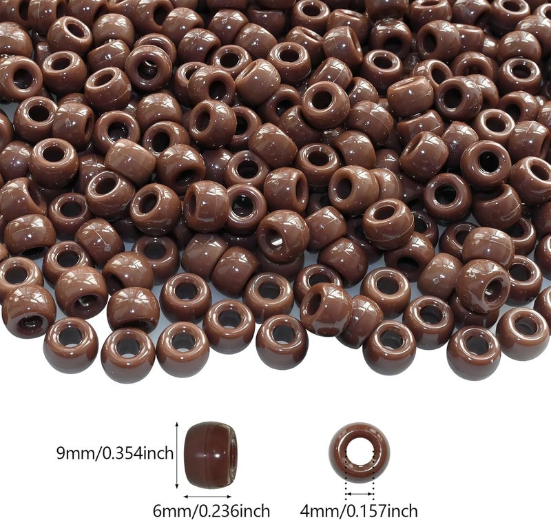 Looconi Amaney 500Pcs Brown Pony Beads 6x9mm with Storage Box for Making Bracelet Hair Braids Crafts - Image 2