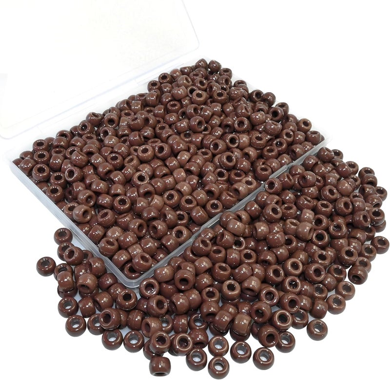 Looconi Amaney 500Pcs Brown Pony Beads 6x9mm with Storage Box for Making Bracelet Hair Braids Crafts - Image 1