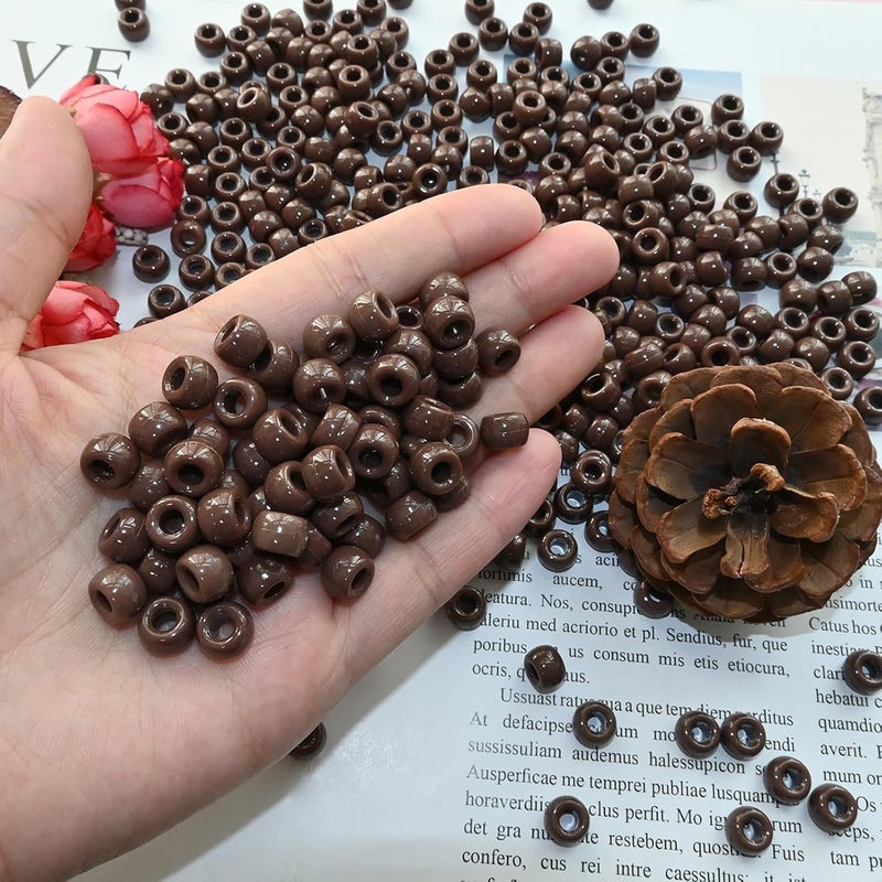 Looconi Amaney 500Pcs Brown Pony Beads 6x9mm with Storage Box for Making Bracelet Hair Braids Crafts - Image 4