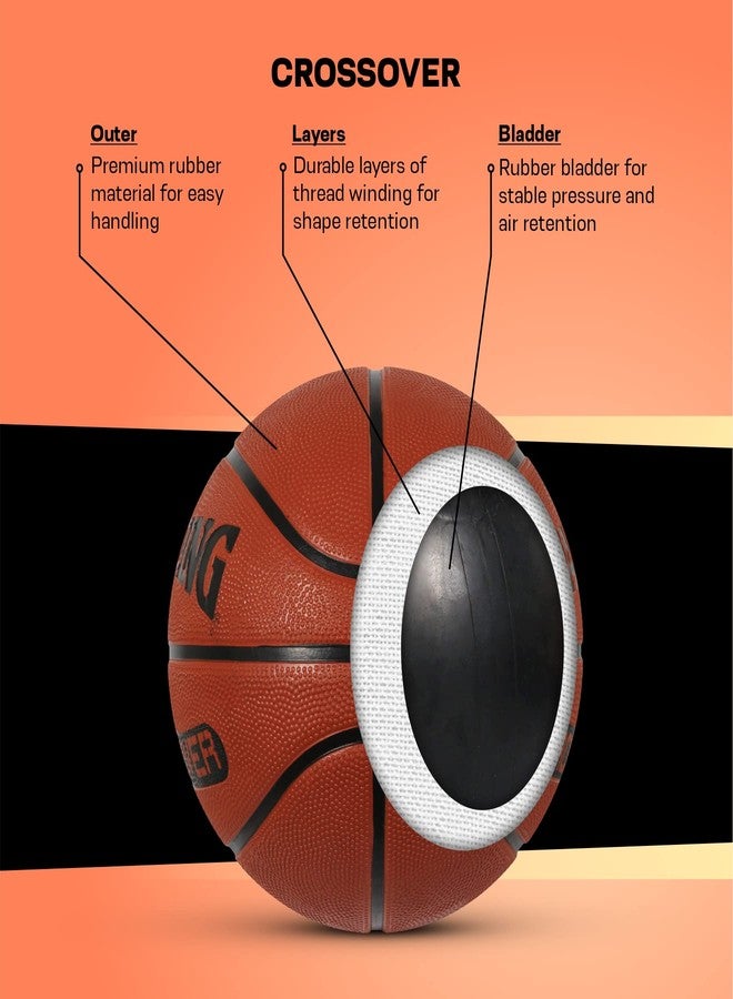 Spalding Crossover Rubber Moulded Indoor/Outdoor Basketball With Rubber Bladder, Brick, Size: 6 (Suitable for Practice/Match/Training) + Free Air Needle - Image 3