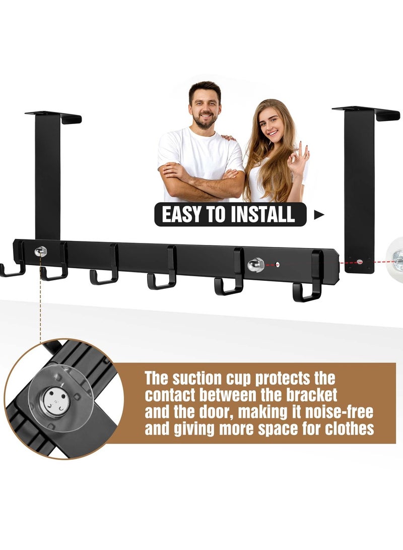 SYOSI Over the Door Hook Rack with 6 Hooks, Versatile Door Hanger for Coats, Towels, Bags, Keys, Ideal for Bathroom, Bedroom, Behind Back of Door Hooks, Black - Image 3