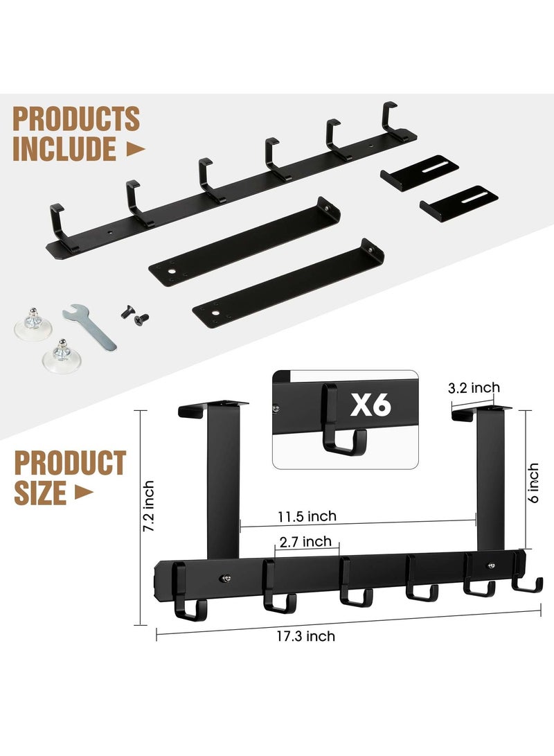 SYOSI Over the Door Hook Rack with 6 Hooks, Versatile Door Hanger for Coats, Towels, Bags, Keys, Ideal for Bathroom, Bedroom, Behind Back of Door Hooks, Black - Image 4