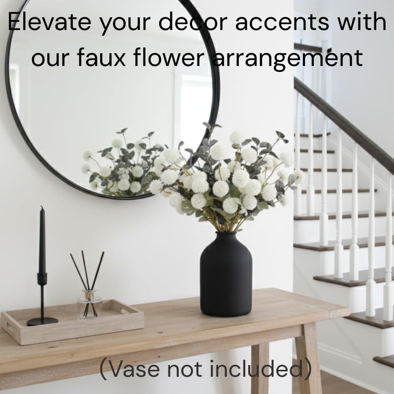 RyddeligHome White Faux Kiku Flowers for Vase - 10 Long Stem Artificial Flowers with Eucalyptus, Realistic Winter Floral Stems for Tall Vases, Farmhouse Home Decor (Premium Quality) - Image 2