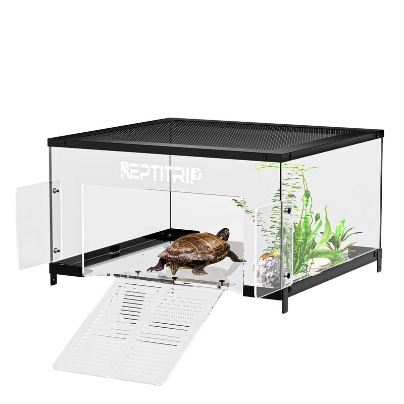 REPTITRIP Turtle Basking Platform for 18-19 Inchs Wide Aquariums - Last Long Stainless Steel Supports & Mesh, Non-Slip Ramp for Aquatic Turtles, Turtle Tank Accessories (Extra Large) - Image 1