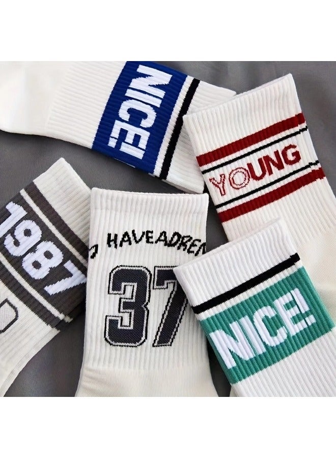 ShebSheb 5 Pairs Women Crew Socks Retro Slouch Socks For Women Solid Casual Crew Socks - Image 3