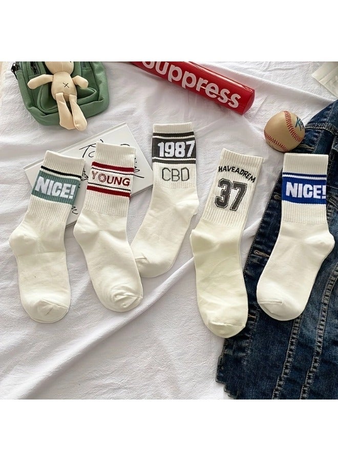 ShebSheb 5 Pairs Women Crew Socks Retro Slouch Socks For Women Solid Casual Crew Socks - Image 2