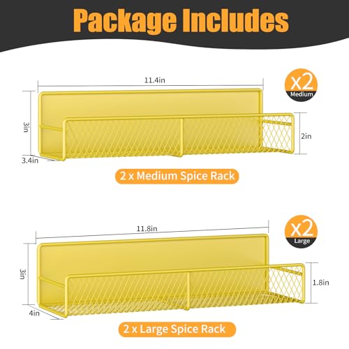 DTUQYX Magnetic Spice Rack for Refrigerator, 4 Pack 100% Metal Strong Magnet Fridge Shelves, Space Saving Spice Organizer, No Drilling Moveable Home Kitchen Laundry Room Storage Organization, Yellow - Image 2