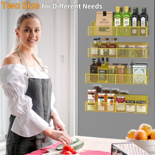 DTUQYX Magnetic Spice Rack for Refrigerator, 4 Pack 100% Metal Strong Magnet Fridge Shelves, Space Saving Spice Organizer, No Drilling Moveable Home Kitchen Laundry Room Storage Organization, Yellow - Image 5