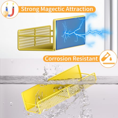 DTUQYX Magnetic Spice Rack for Refrigerator, 4 Pack 100% Metal Strong Magnet Fridge Shelves, Space Saving Spice Organizer, No Drilling Moveable Home Kitchen Laundry Room Storage Organization, Yellow - Image 4