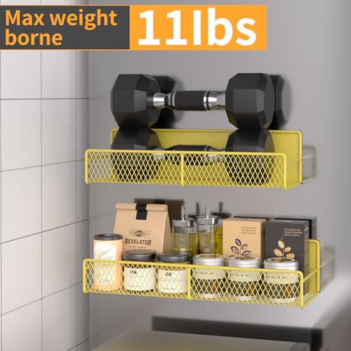 DTUQYX Magnetic Spice Rack for Refrigerator, 4 Pack 100% Metal Strong Magnet Fridge Shelves, Space Saving Spice Organizer, No Drilling Moveable Home Kitchen Laundry Room Storage Organization, Yellow - Image 3