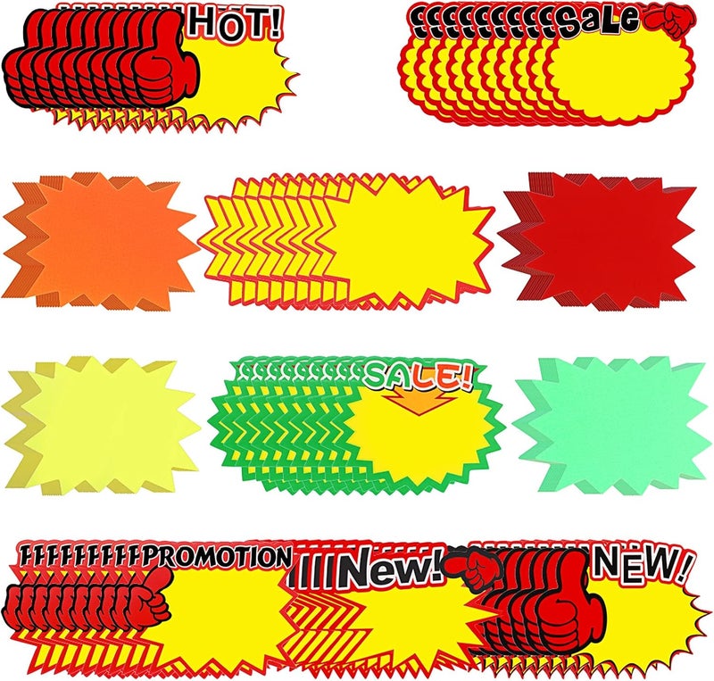 klarako 550 Pieces Price Labels Signs Fluorescent Label Star Shape Blank Neon Paper Price Tag for Retail Store, Supermarket, 11 Styles - Image 1