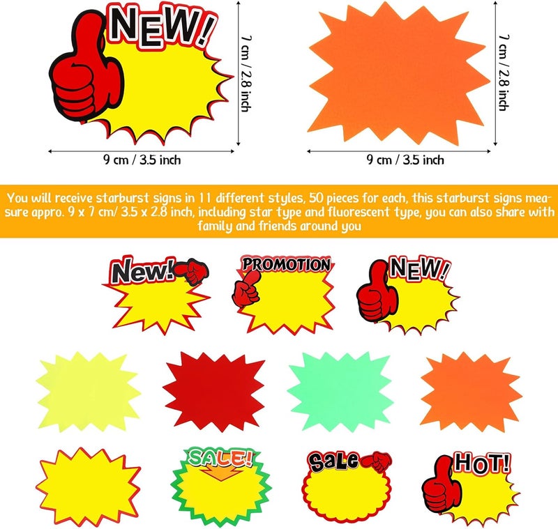 klarako 550 Pieces Price Labels Signs Fluorescent Label Star Shape Blank Neon Paper Price Tag for Retail Store, Supermarket, 11 Styles - Image 2