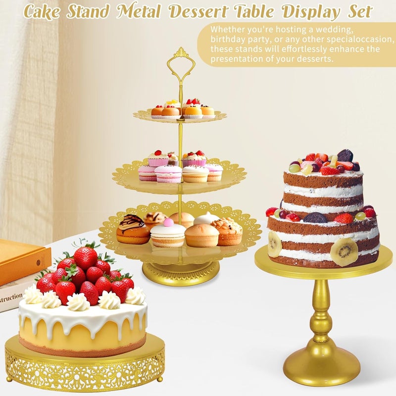 Fivenl 8 Pcs Cake Stand Gold Metal Dessert Table Display Set, 3-Tier Cupcake Stand, Cake Display Tower and Cookie Tray Rack Serving Tray for Birthday Party, Weddings, Baby Shower (Gold) - Image 4