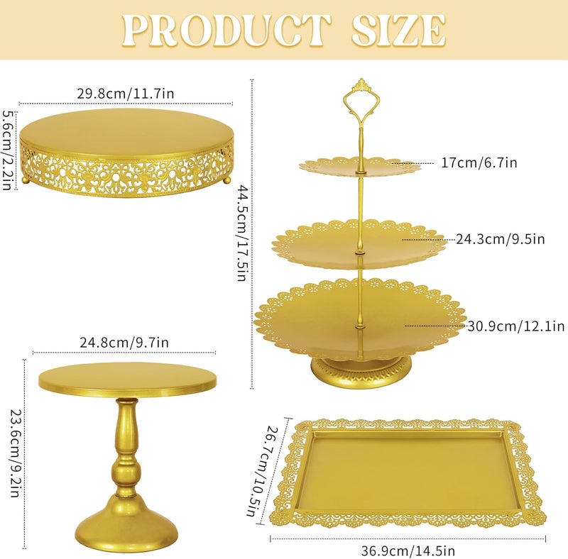 Fivenl 8 Pcs Cake Stand Gold Metal Dessert Table Display Set, 3-Tier Cupcake Stand, Cake Display Tower and Cookie Tray Rack Serving Tray for Birthday Party, Weddings, Baby Shower (Gold) - Image 2