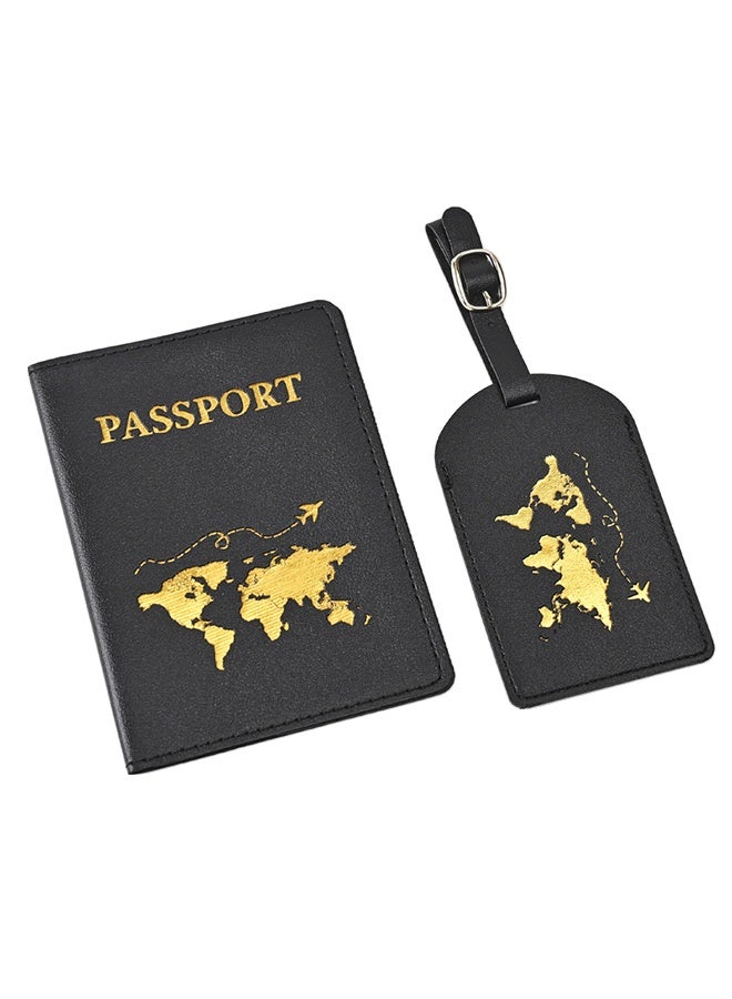 PU Leather Passport Holder with Foil-Stamped Design and Luggage Tag Set - Image 1