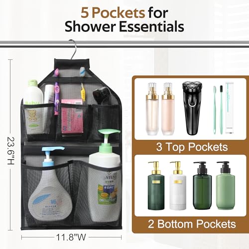 MISSLO Bathroom Shower Organizer Mesh Hanging Shower Caddy with Rotatable Hanger (Black) - Image 4