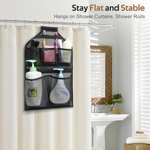 MISSLO Bathroom Shower Organizer Mesh Hanging Shower Caddy with Rotatable Hanger (Black) - Image 2