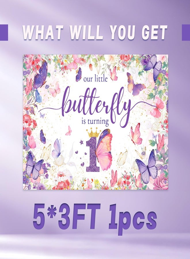 Purple Butterfly 1st Birthday Party Backdrop, Butterfly First Birthday Decorations for Girls, Baby 1st Birthday Decorations Banner, Birthday Decorations Photo Background - Image 2