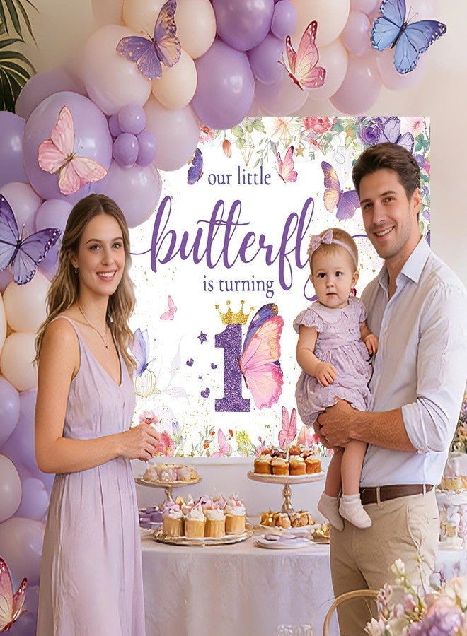 Purple Butterfly 1st Birthday Party Backdrop, Butterfly First Birthday Decorations for Girls, Baby 1st Birthday Decorations Banner, Birthday Decorations Photo Background - Image 4
